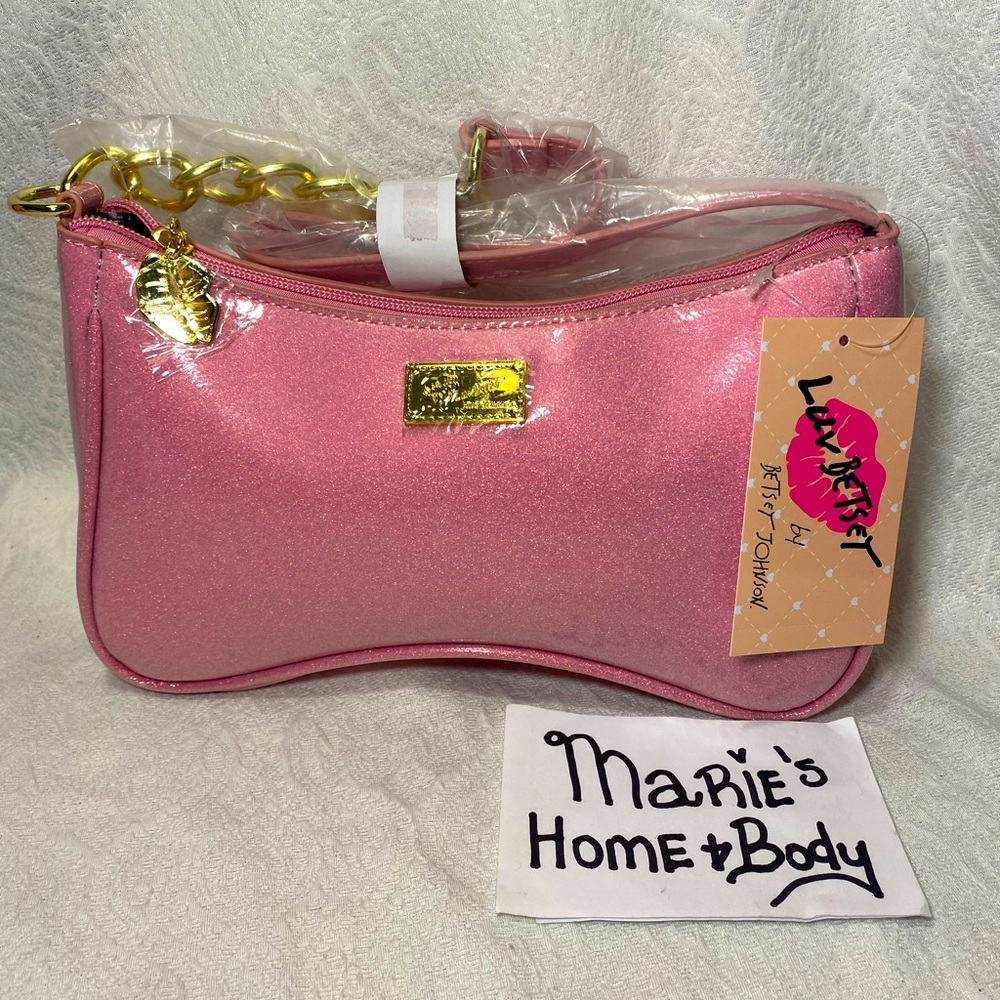 Betsey Johnson Luv pink glitter sparkle shoulder bag purse Pocketbook BNWT woman